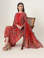 Yufta Red Silk Tie Up Kurta Set With Pant & Dupatta - Distacart