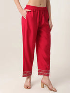 Yufta Red Silk Tie Up Kurta Set With Pant & Dupatta - Distacart
