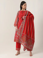 Yufta Red Silk Tie Up Kurta Set With Pant & Dupatta - Distacart