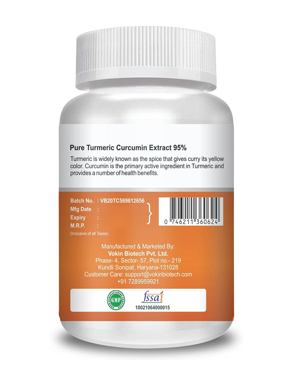 Vokin Biotech Natural Turmeric Curcumin Extract 95%(Curcuminiod) With Piperine Capsules 500Mg