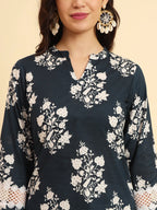 Yufta Pure Cotton Pakistani Style Kurta Set With Pant & Dupatta With Lace Detailing - Distacart
