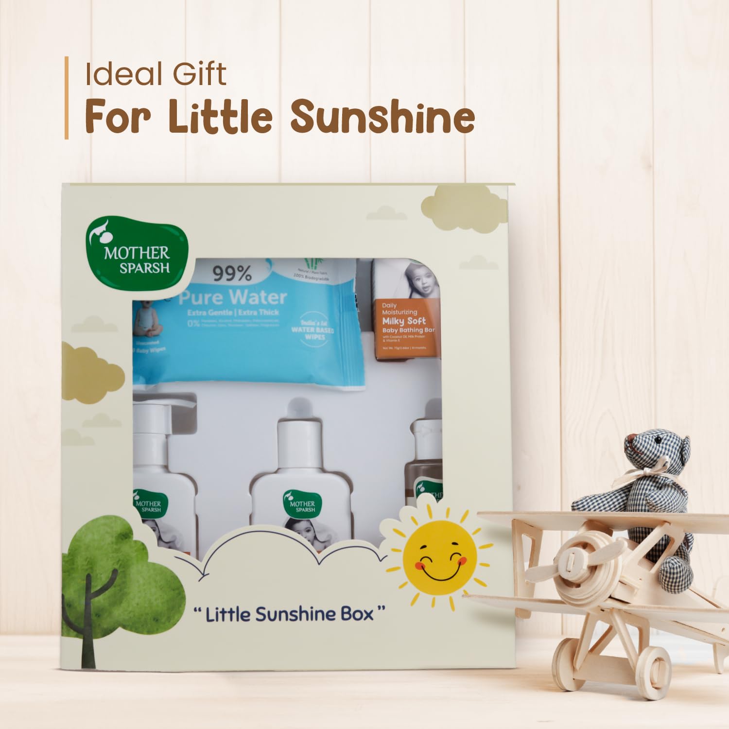 Mother Sparsh Gift Set for Babies, Combo of 5 Baby Skin Care Essentials (Sunshine Box)