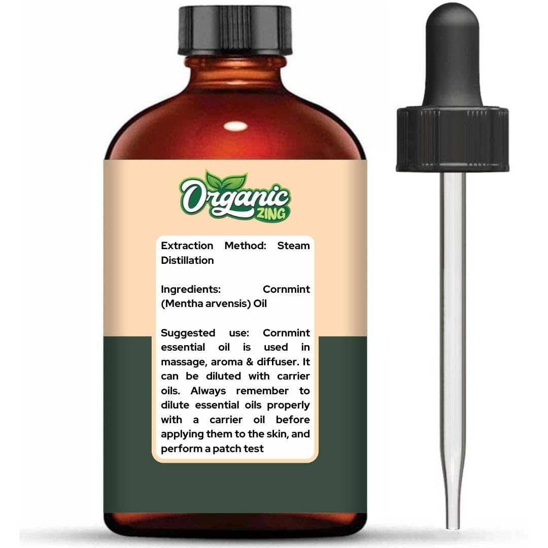 Organic Zing Cornmint (Mentha arvensis) Oil | Pure & Natural Essential Oil for Massage, Aroma & Diffusers
