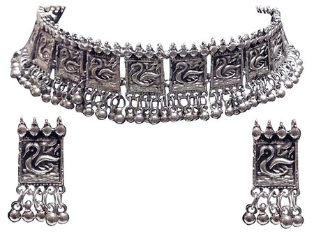 Silver-Plated Alloy Oxidised Silver Geometric Necklace - The Pari