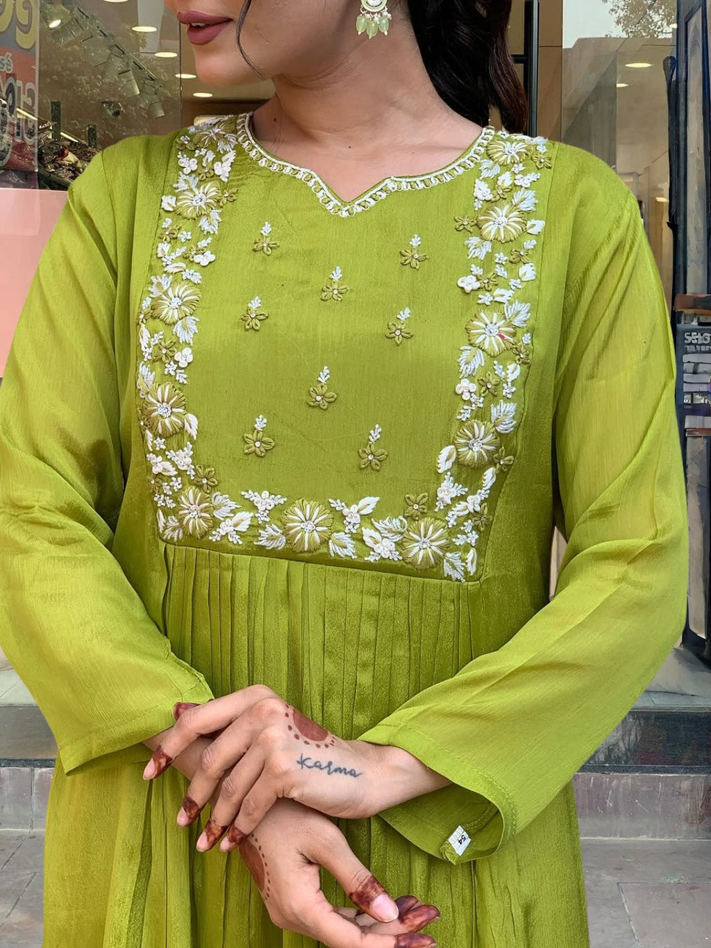 The52 Embroidered Chinon Fabric Straight Kurta, Pant and Dupatta Set - Distacart