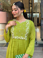 The52 Embroidered Chinon Fabric Straight Kurta, Pant and Dupatta Set - Distacart