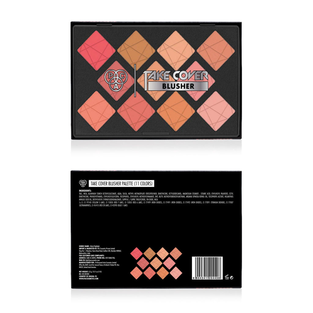 PAC Studio Take Cover Blusher X11 - Micro Fine Pigments, Blends Effortlessly, 8 Matte & 3 Shimmer Shades