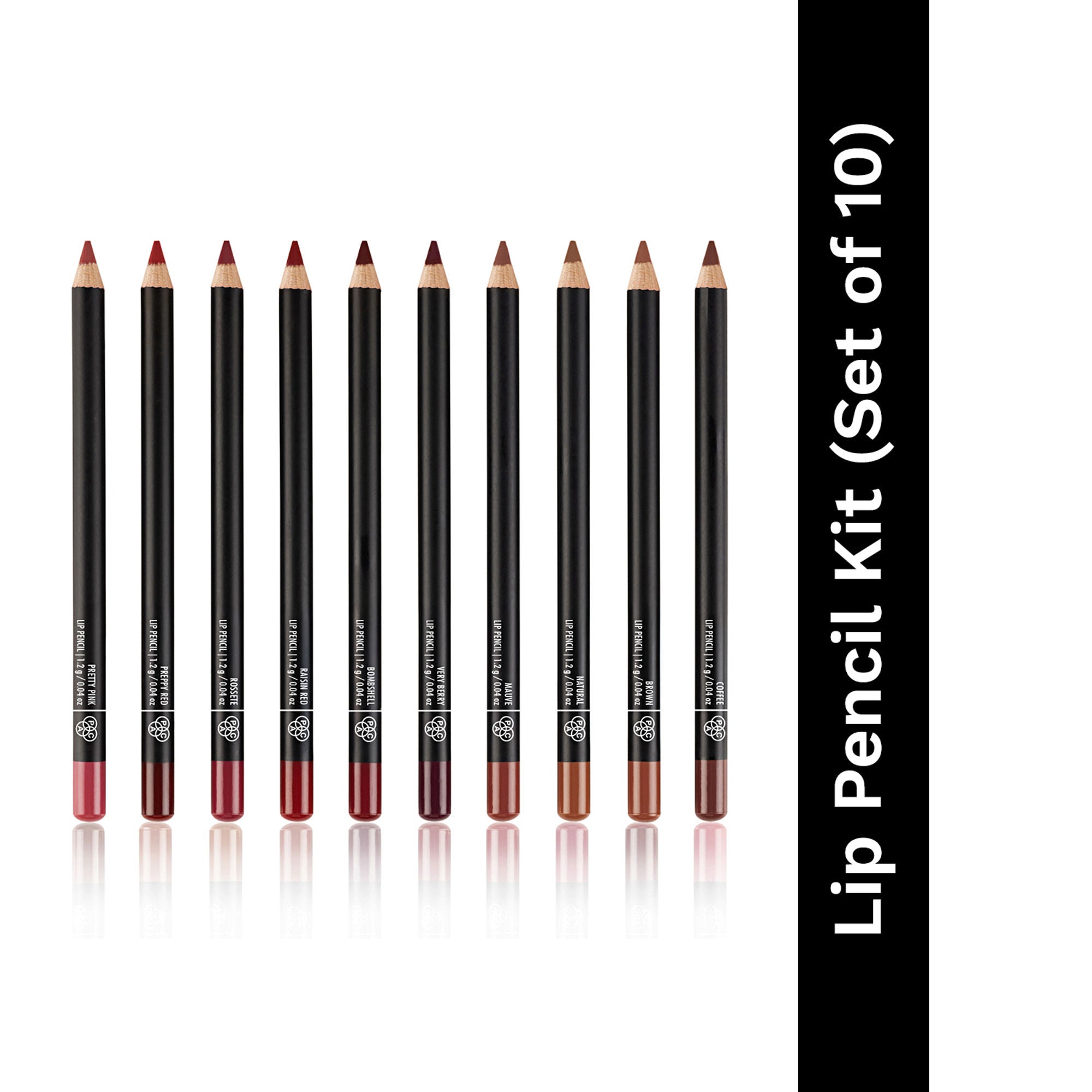 PAC Studio Lip Pencil Vault Set of 10 - Creamy Non Drying, Longwear Intense Pigment, Matte Finish