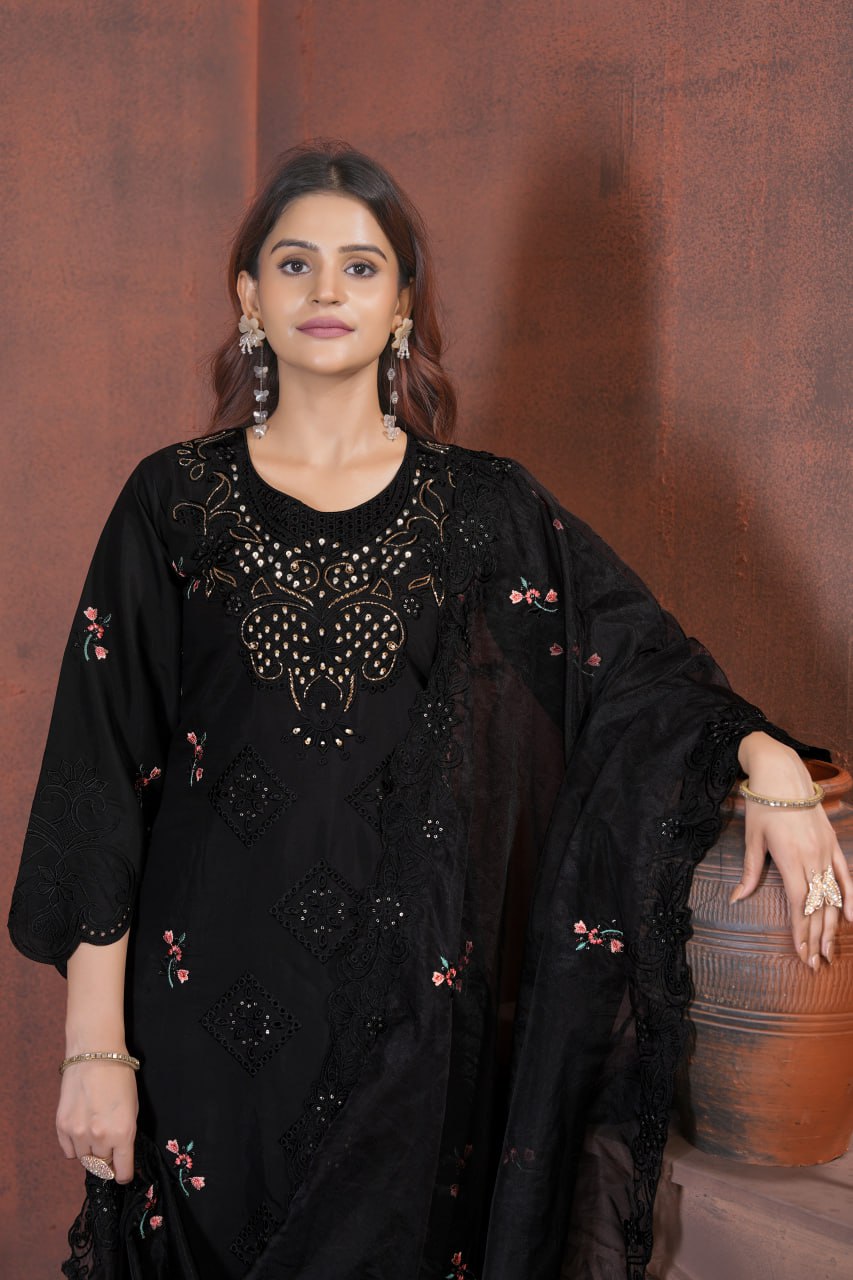 Pramukh Fab Black Color Viscose Roman Kurta Set - Distacart