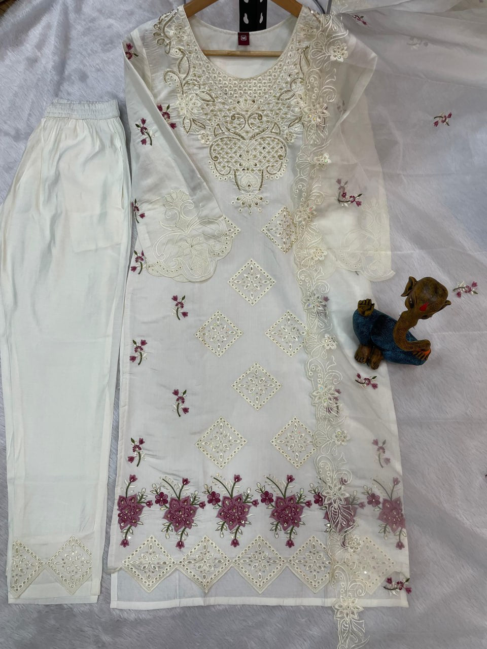 Pramukh Fab White Color Viscose Roman Kurta Set - Distacart