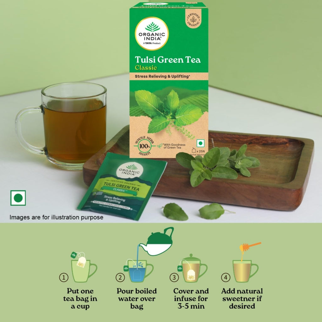 Organic India Tulsi Green Tea Classic 25 Tea bags - Distacart