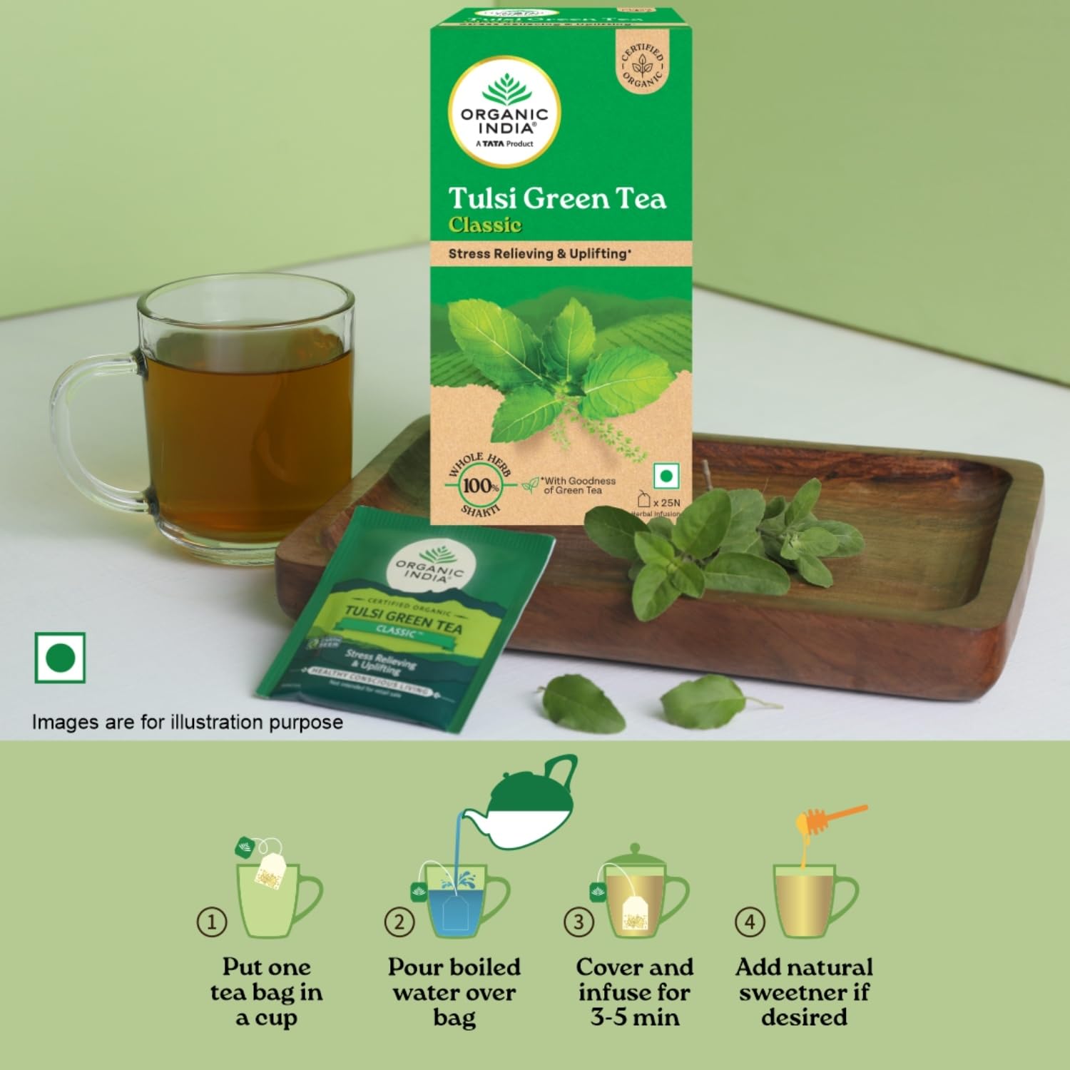 Organic India Tulsi Green Tea Classic 25 Tea bags - Distacart