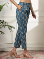 Yufta Pure Cotton Straight Blue Kurta Dupatta Set - Distacart