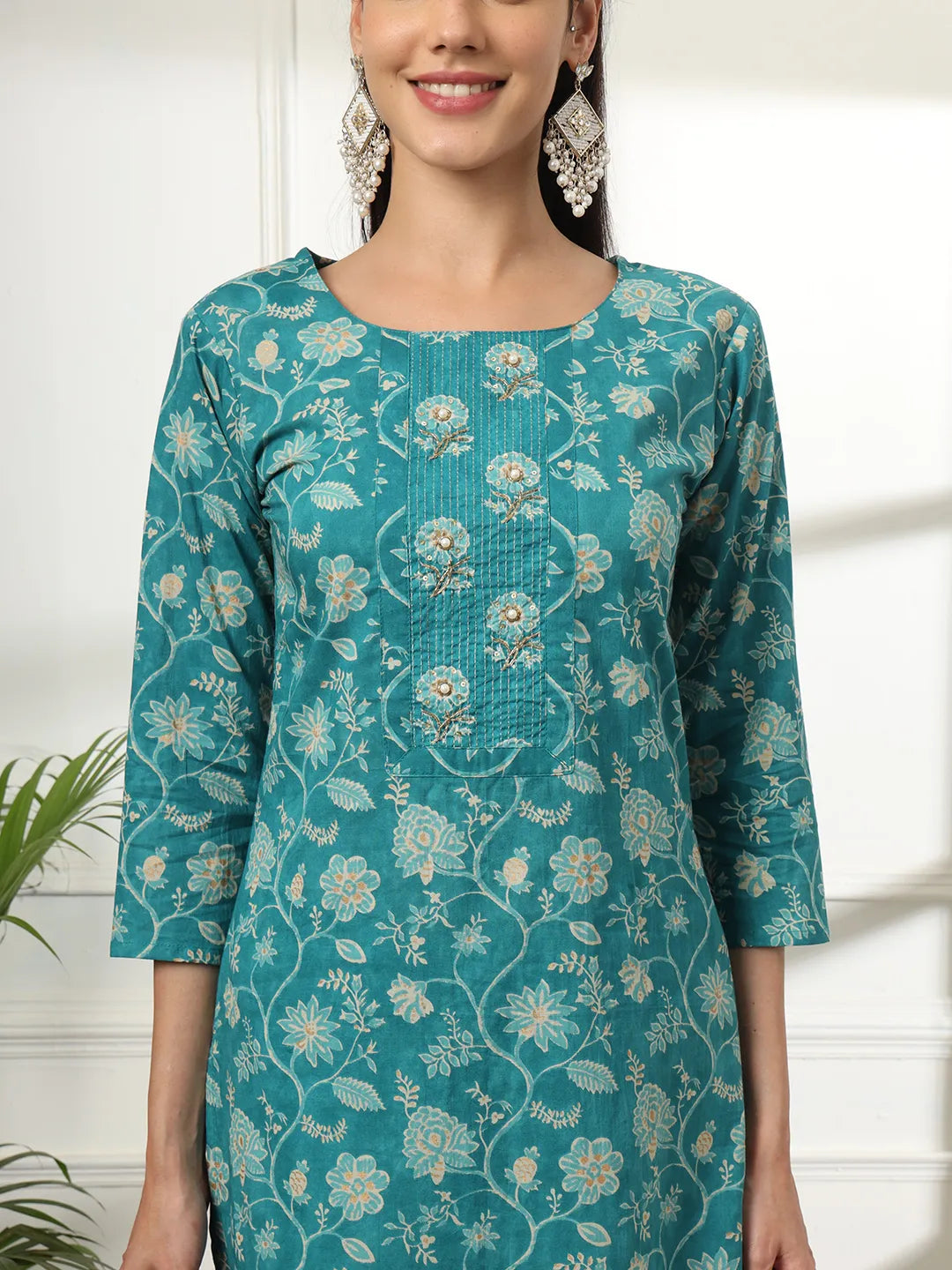 Yufta Cotton Straight Turquoise Blue Kurta Dupatta Set - Distacart