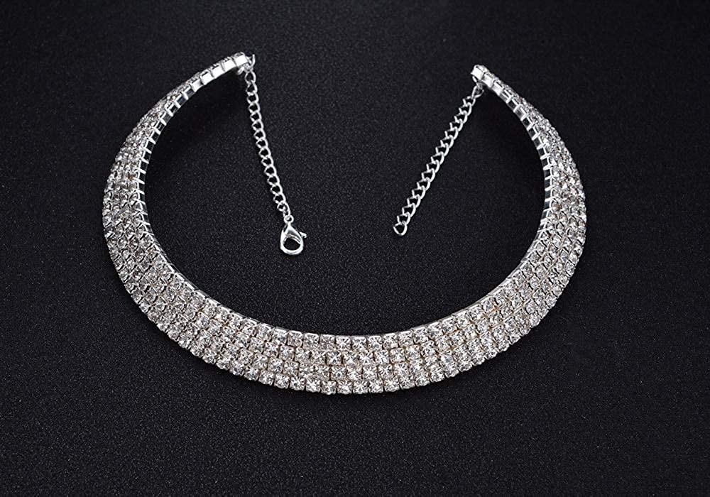 Silver-Toned Alloy Rhinestones Studded Choker Necklace - The Pari
