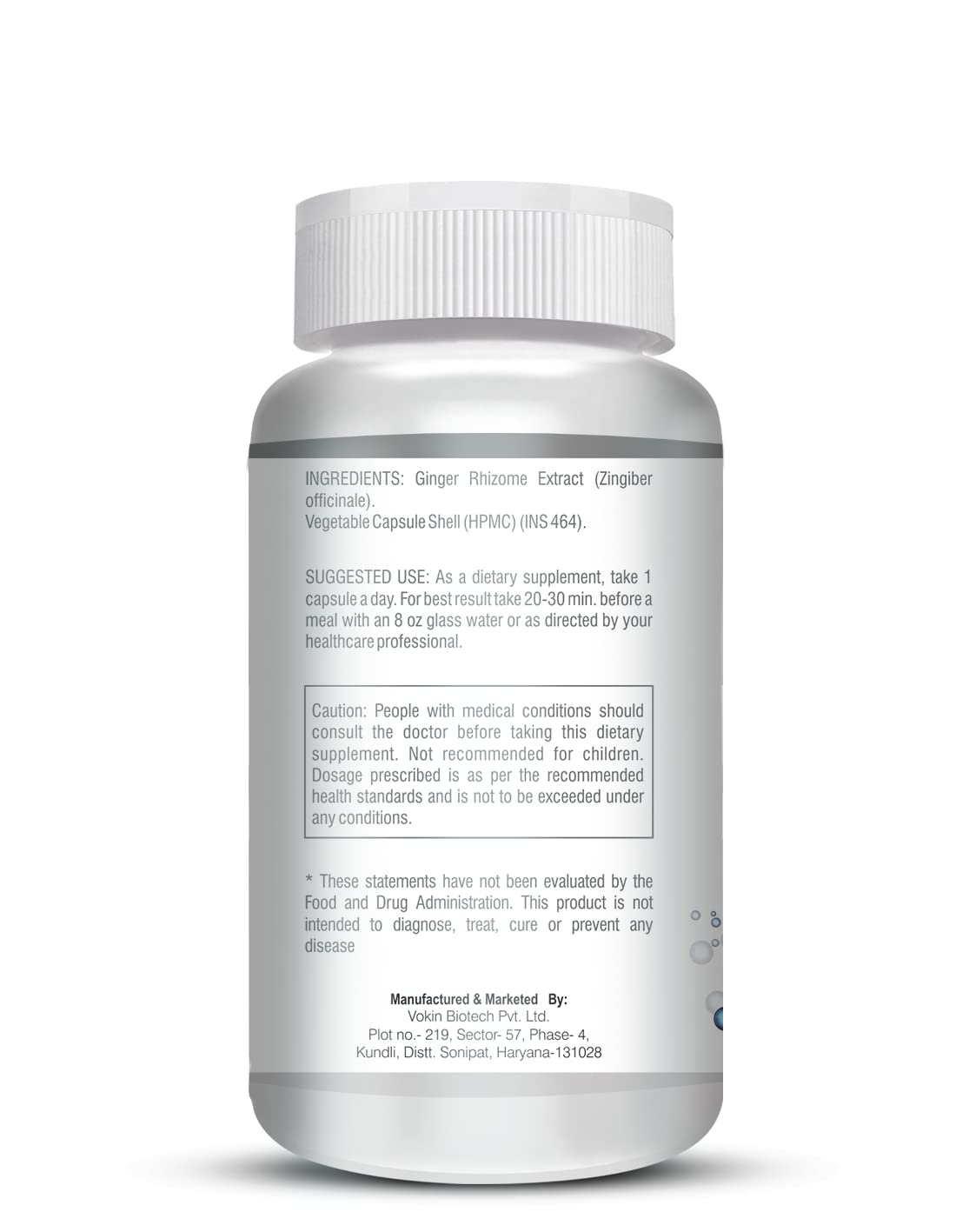 Vokin Biotech Ginger Extract 5% Gingerols Natural Digestion Supplement - Improve Gastrointestinal Health Veg Capsules