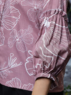 Yufta Mauve Cotton Linen Puff Sleeve Shirt Shirt Style Top