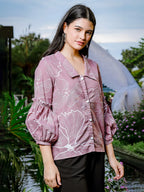 Yufta Mauve Cotton Linen Puff Sleeve Shirt Shirt Style Top