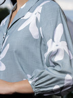 Yufta Green Cotton Linen Bishop Sleeve Shirt Style Top