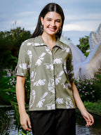 Yufta Green Liva Collared Shirt Style Top