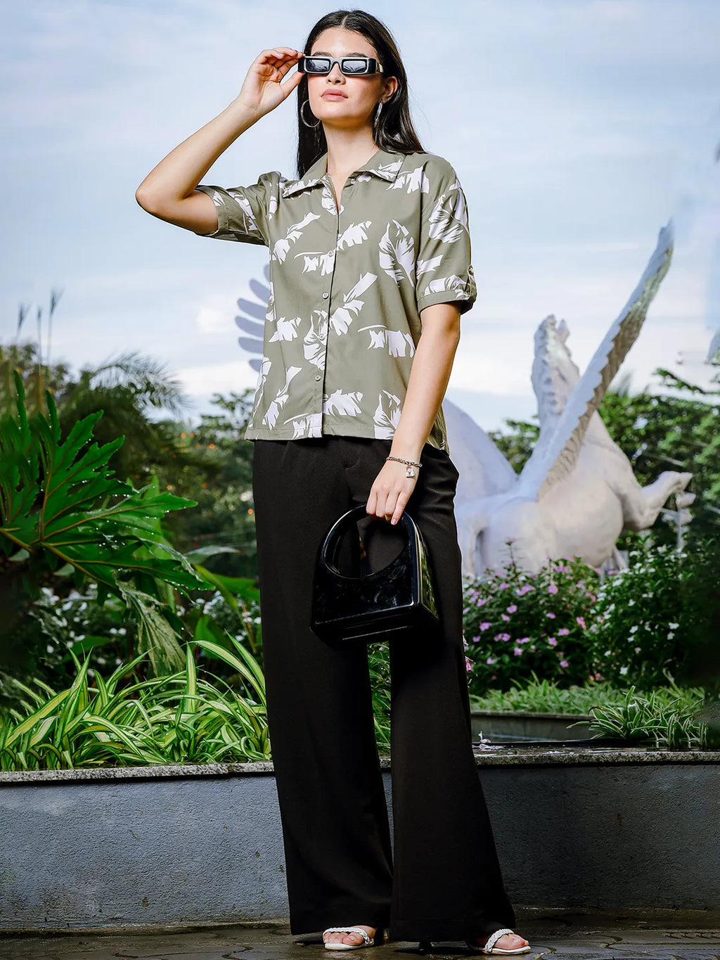 Yufta Green Liva Collared Shirt Style Top