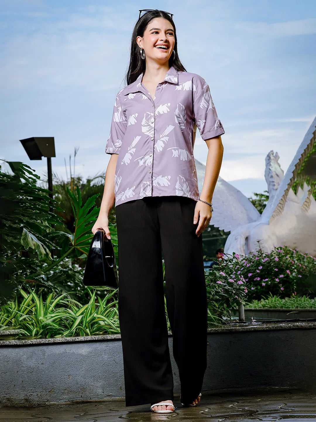Yufta Purple Liva Collar Shirt Style Top