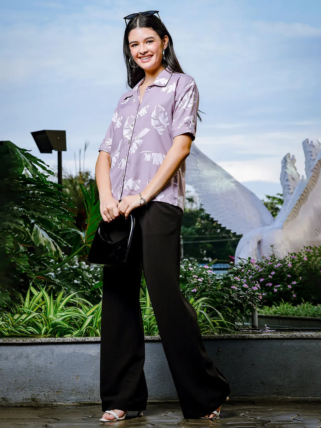 Yufta Purple Liva Collar Shirt Style Top