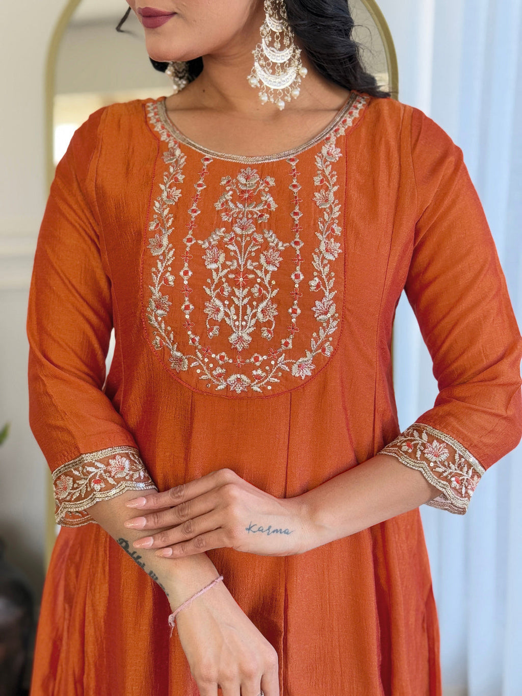 The52 Embroidered Vichitra Silk Fabric Straight Kurta, Pant and Dupatta Set - Distacart