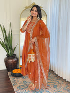 The52 Embroidered Vichitra Silk Fabric Straight Kurta, Pant and Dupatta Set - Distacart
