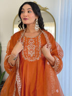 The52 Embroidered Vichitra Silk Fabric Straight Kurta, Pant and Dupatta Set - Distacart