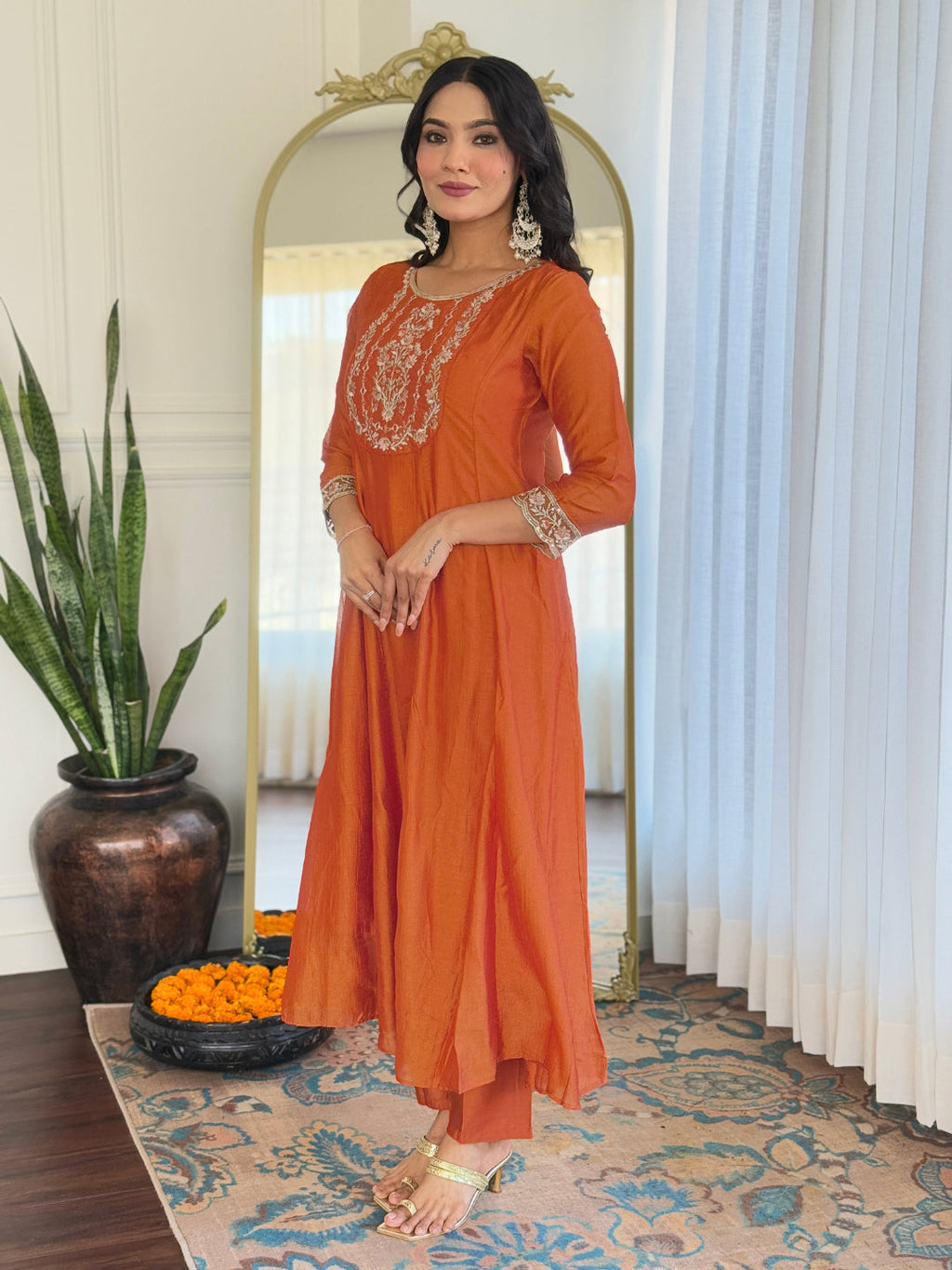 The52 Embroidered Vichitra Silk Fabric Straight Kurta, Pant and Dupatta Set - Distacart