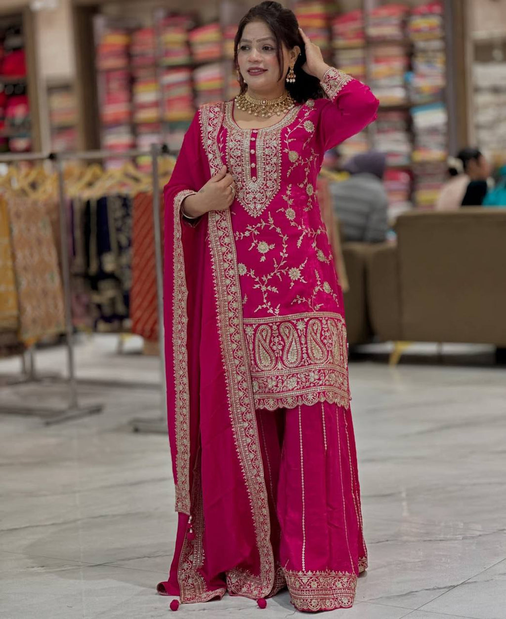 Yash Enterprise Pink Chinon Silk Party Wear Embroidery Suit Set - Distacart