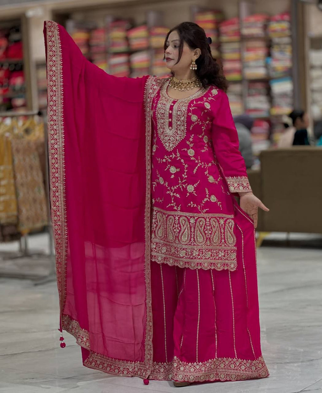 Yash Enterprise Pink Chinon Silk Party Wear Embroidery Suit Set - Distacart