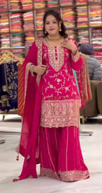 Yash Enterprise Pink Chinon Silk Party Wear Embroidery Suit Set - Distacart