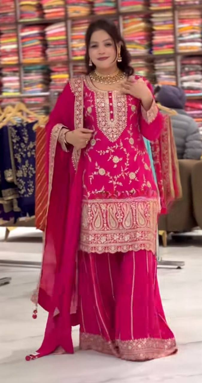 Yash Enterprise Pink Chinon Silk Party Wear Embroidery Suit Set - Distacart