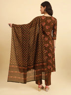 Yufta Green Pure Cotton Floral Sequins Work Kurta Set With Dupatta - Distacart