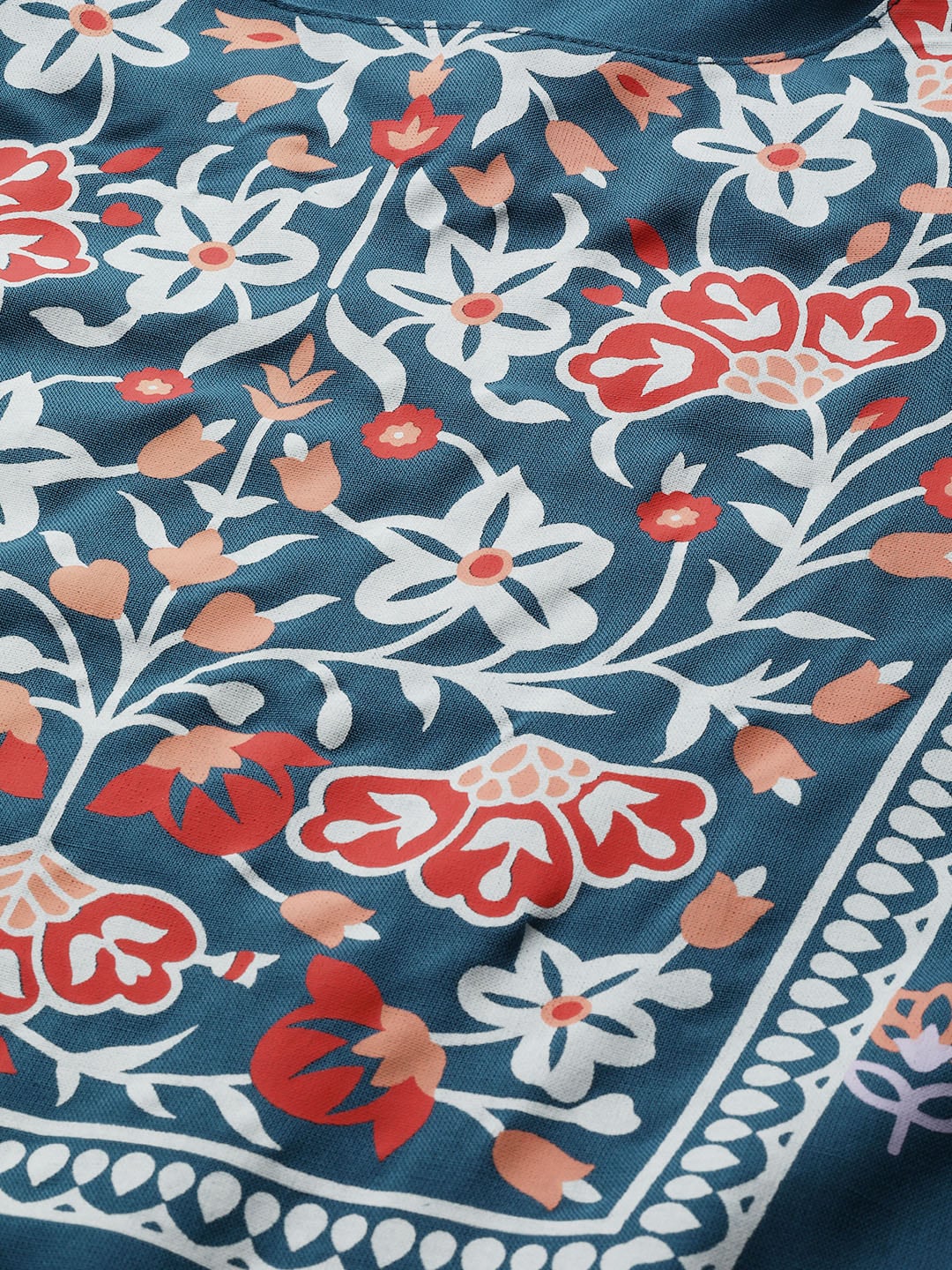 Sangria Women Teal Blue & White Printed Kurta with Palazzos