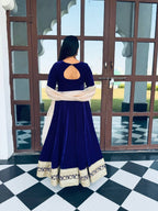 Yash Enterprise Blue Viscose Velvet Party Wear Embroidery Suit Set - Distacart