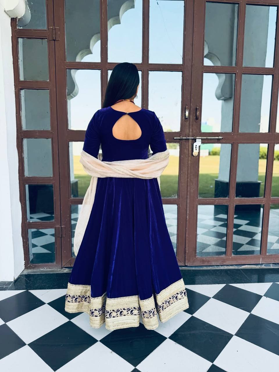 Yash Enterprise Blue Viscose Velvet Party Wear Embroidery Suit Set - Distacart