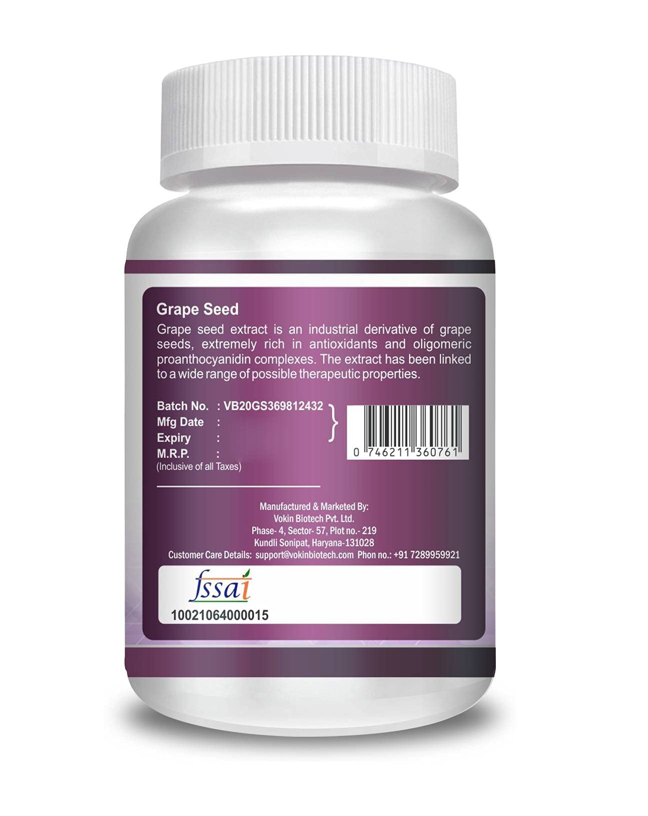 Vokin Biotech Natural Grapes Seed Extract Support Immune System and Antioxidant Supplement 500MG