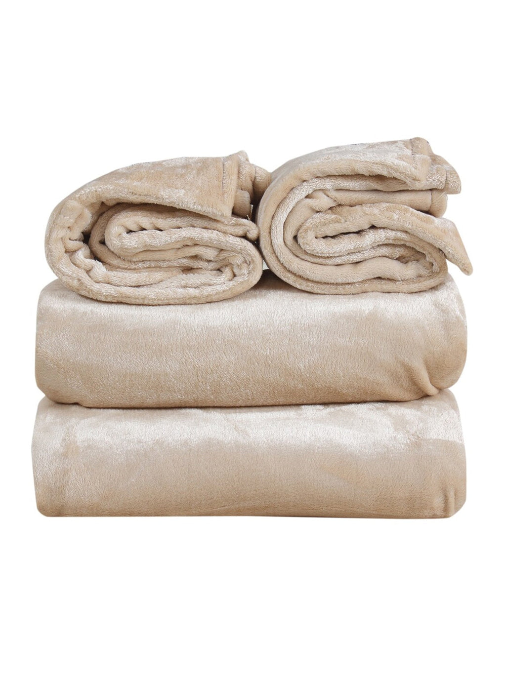 Nendle Beige Woollen 400 TC King Bedsheet with 2 Pillow Covers