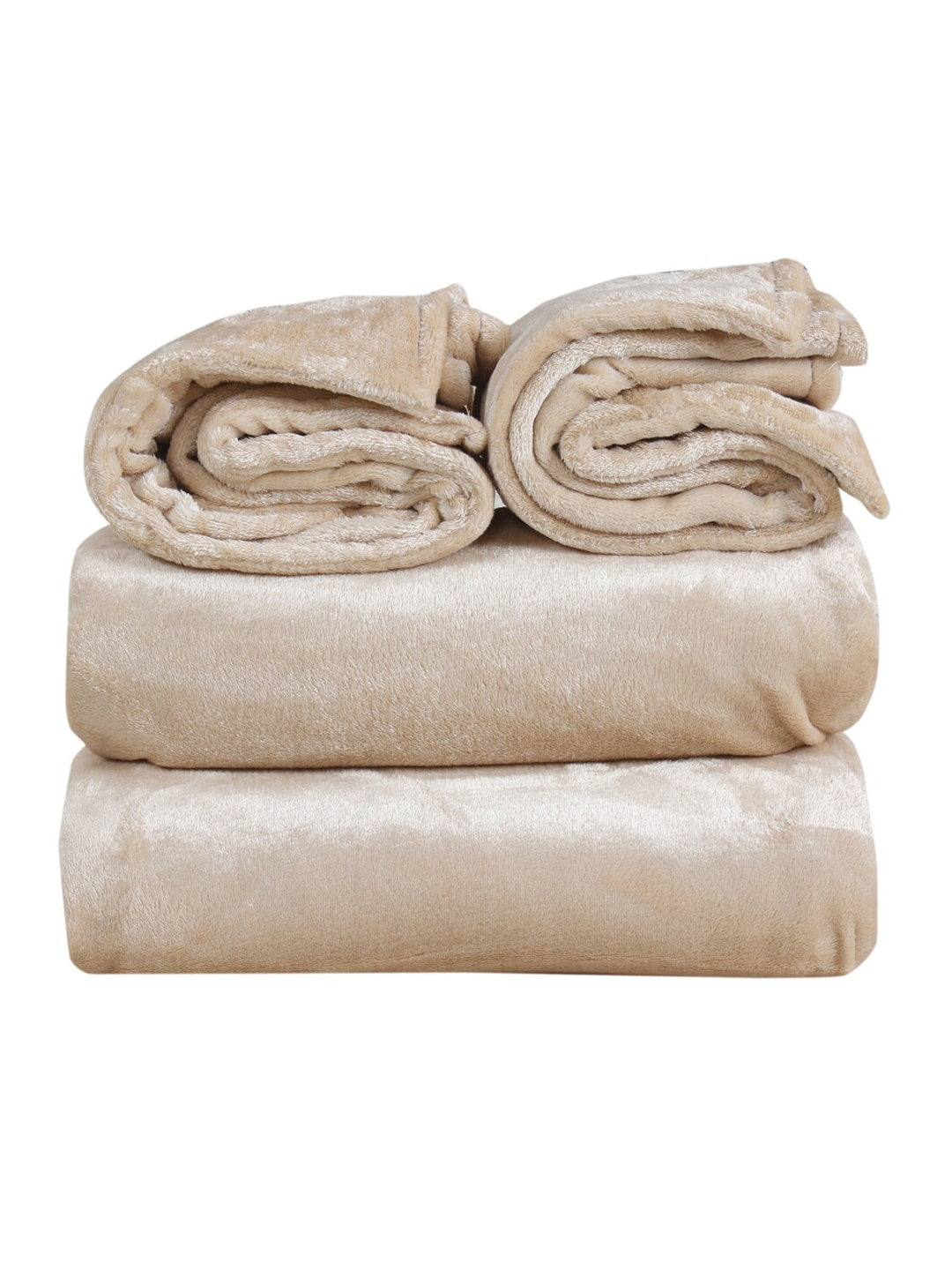 Nendle Beige Woollen 400 TC King Bedsheet with 2 Pillow Covers