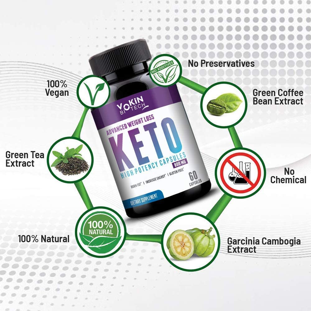 Vokin Biotech Keto Advanced with Green Coffee Extract For Weight Management | Appetite Control Supplement for Men & Women Capsules (Black)