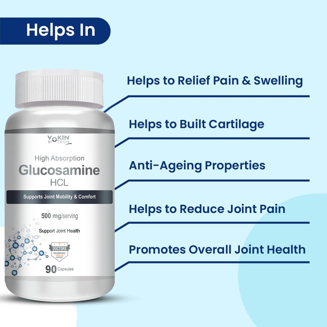 Vokin Biotech Glucosamine HCL Supplement Supports Joint Health -500mg
