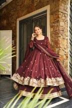 Yash Enterprise Maroon Simmer Silk Party Wear Ebroidery Suit Set - Distacart