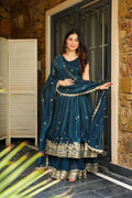 Yash Enterprise Rama Green Simmer Silk Party Wear Ebroidery Suit Set - Distacart