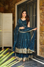 Yash Enterprise Rama Green Simmer Silk Party Wear Ebroidery Suit Set - Distacart