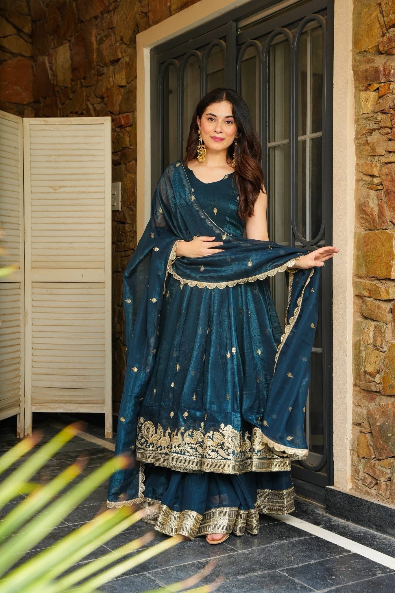 Yash Enterprise Rama Green Simmer Silk Party Wear Ebroidery Suit Set - Distacart