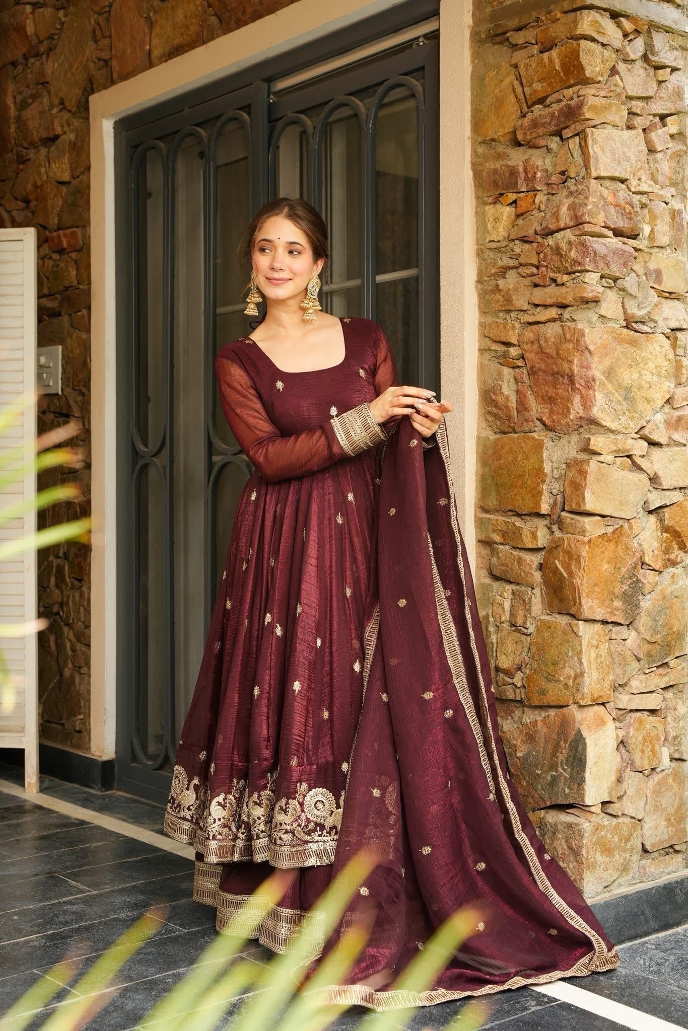 Yash Enterprise Maroon Simmer Silk Party Wear Ebroidery Suit Set - Distacart
