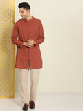 House of Pataudi Men Pure Cotton Solid Straight Mandarin Collar Rozana Kurta